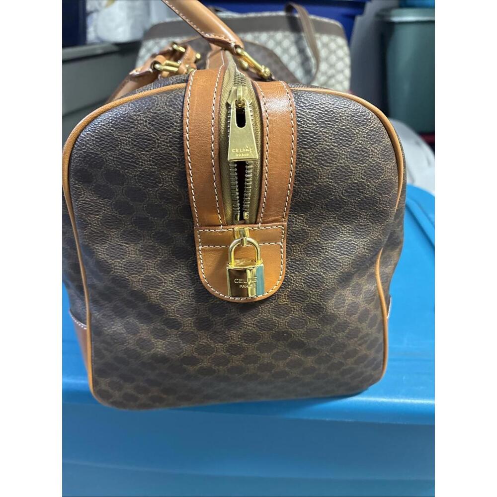 Vintage 90's CELINE Travel Boston Bag Macadam Brown Beige PVC Leather Excellent - Picture 3 of 16